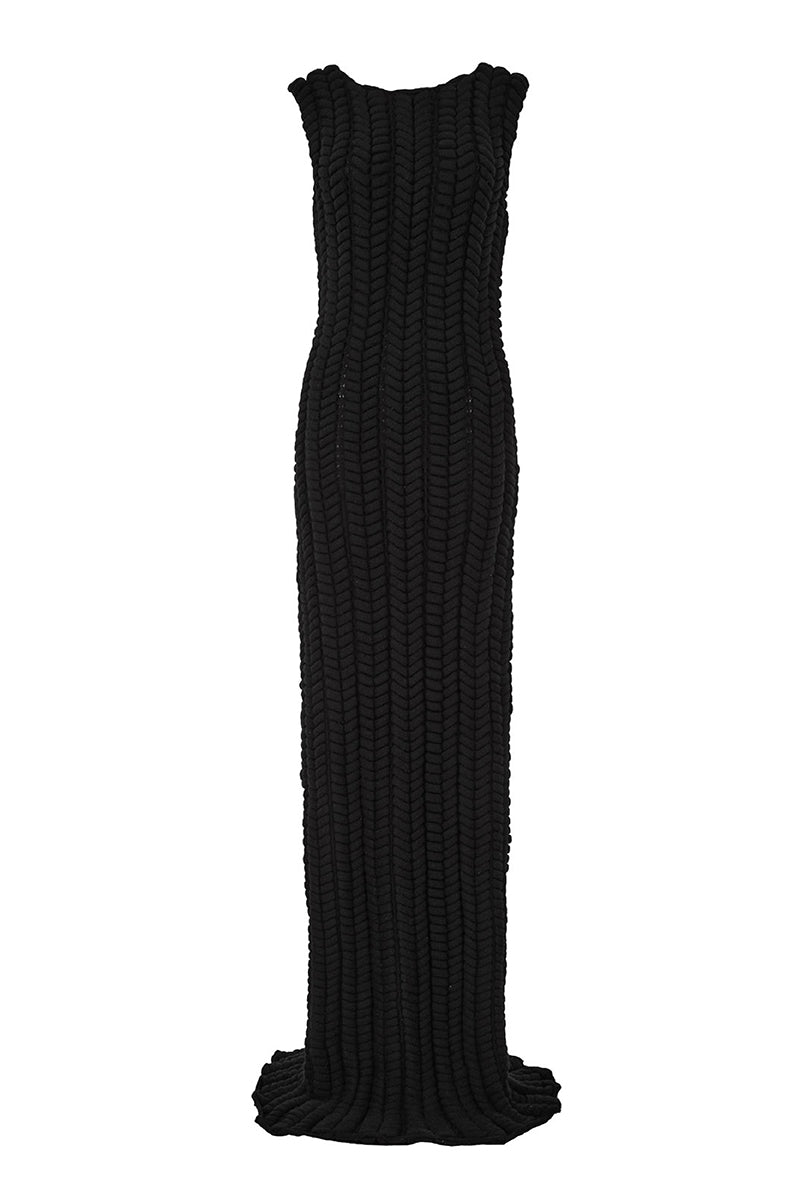 WOVEN BRAIDED DRESS IN BLACK - CULT MIA