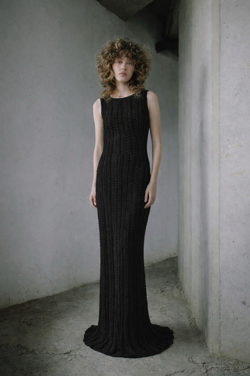 WOVEN BRAIDED DRESS IN BLACK - CULT MIA
