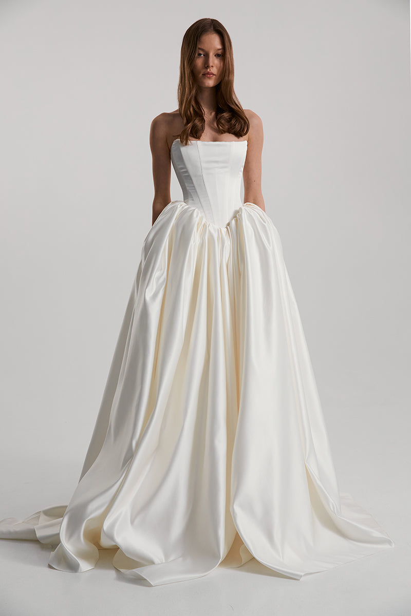 ETERNA DRESS SATIN IN OFF-WHITE - CULT MIA