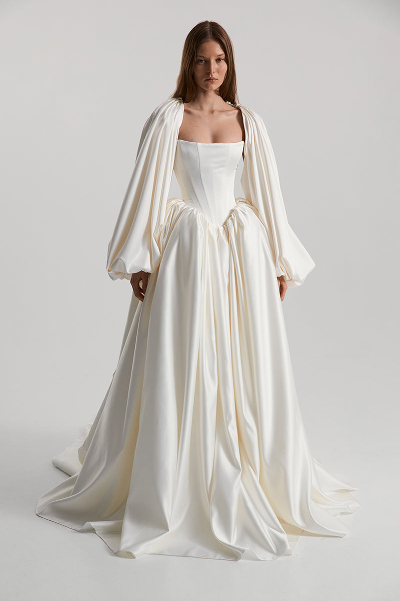 ETERNA DRESS SATIN IN OFF-WHITE - CULT MIA