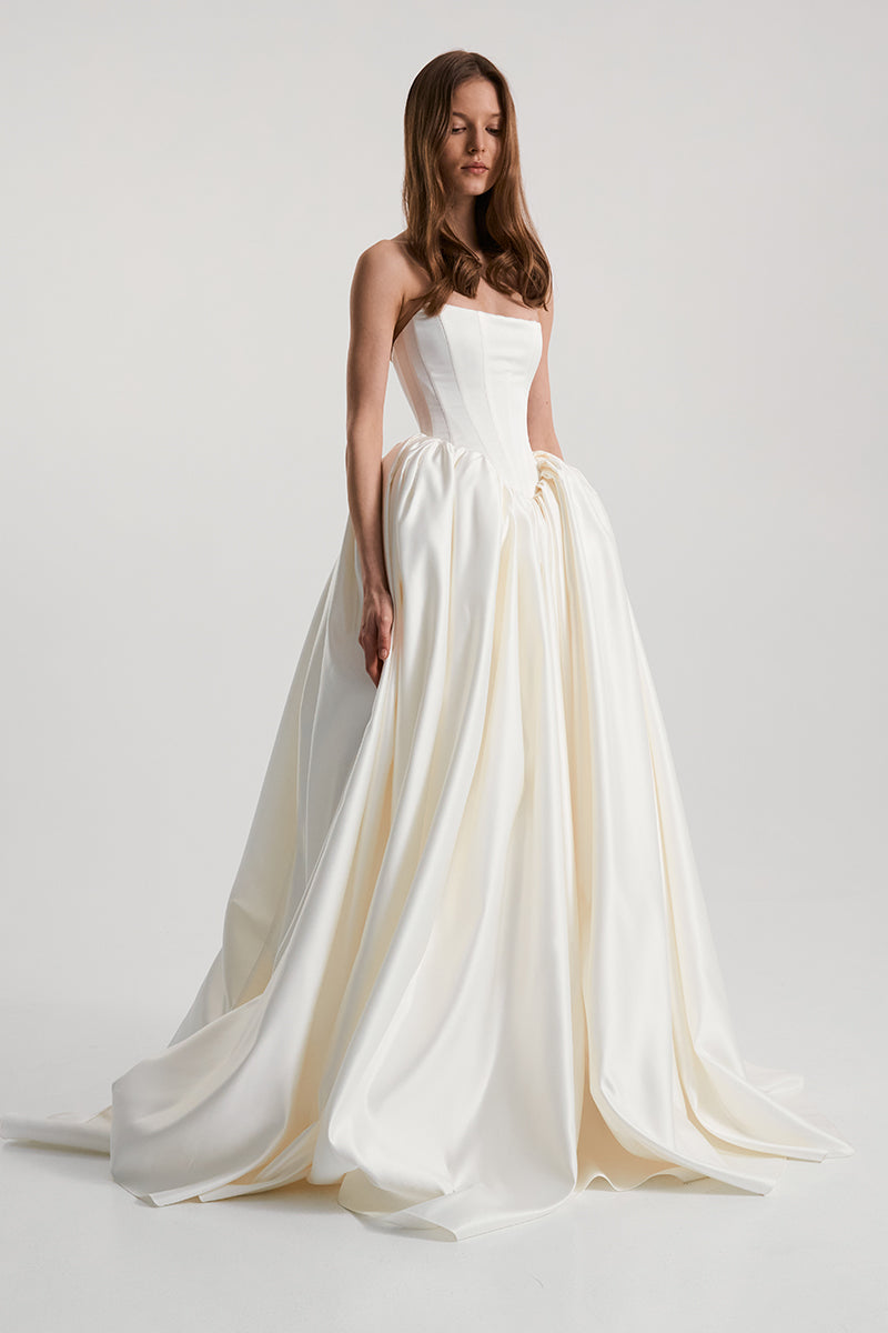 ETERNA DRESS SATIN IN OFF-WHITE - CULT MIA