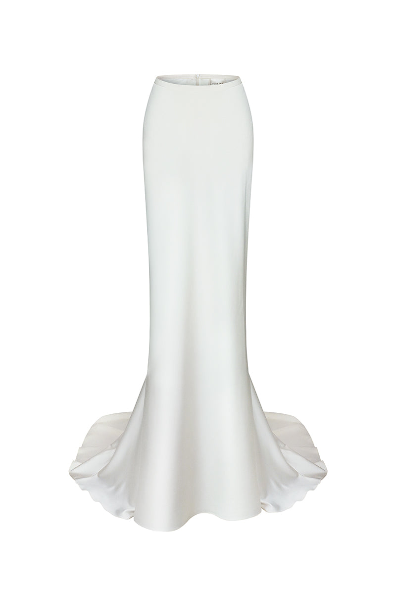 SKIRT WITH TRAIN SATIN IN OFF-WHITE - CULT MIA
