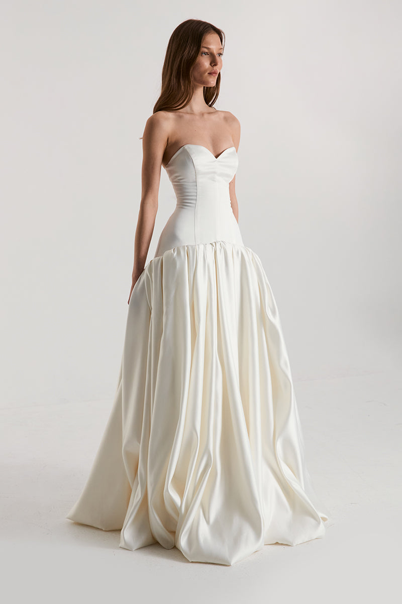 FIGURE DRESS SATIN IN OFF-WHITE - CULT MIA