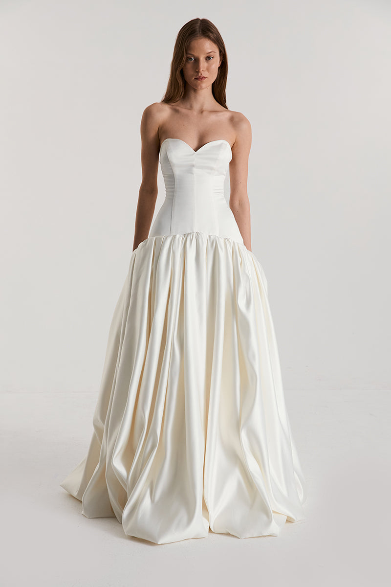 FIGURE DRESS SATIN IN OFF-WHITE - CULT MIA