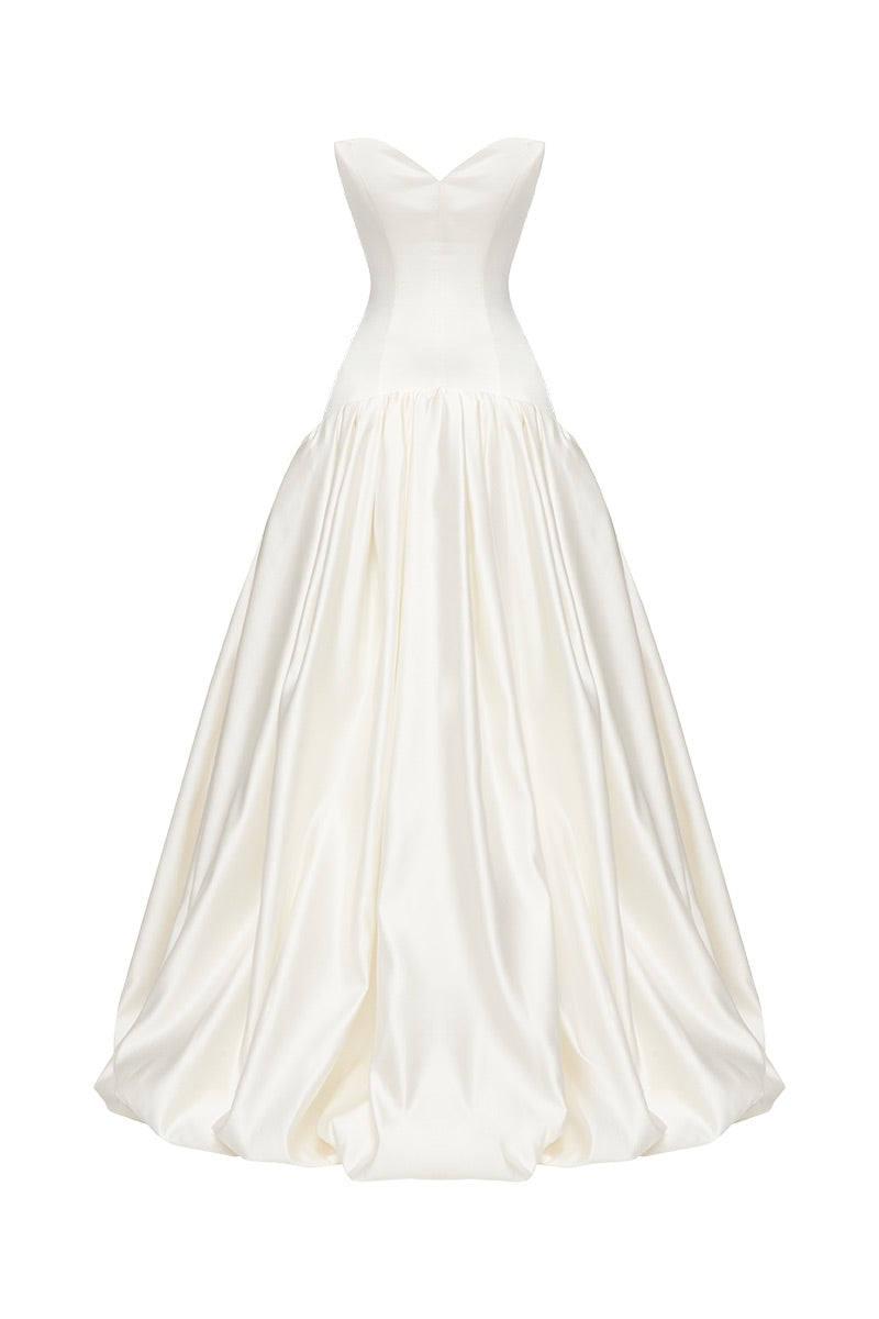 FIGURE DRESS SATIN IN OFF-WHITE - CULT MIA