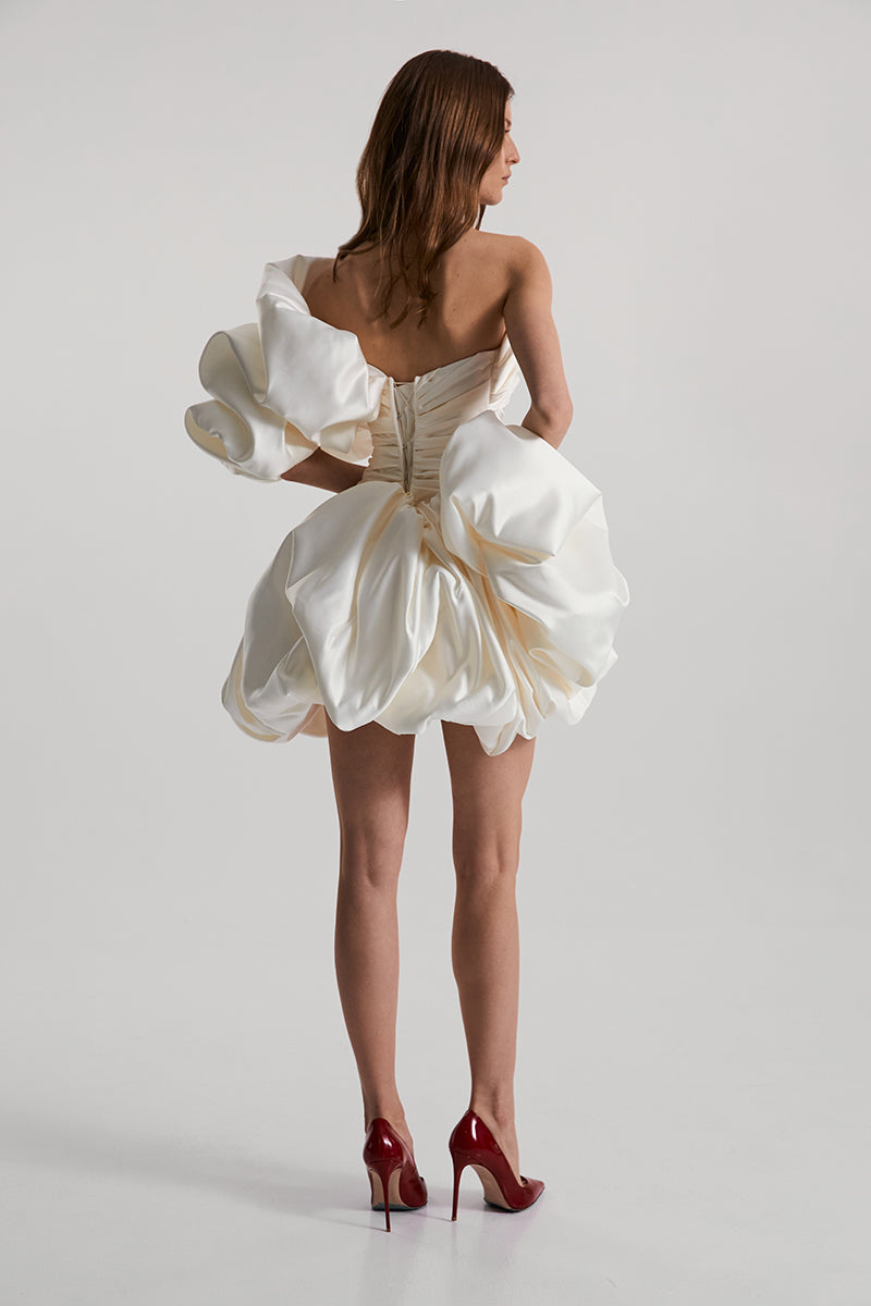 BISOU MINI DRESS SATIN IN OFF-WHITE | CULT MIA | Monetre BISOU MINI DRESS SATIN IN OFF-WHITE | CULT MIA | Monetre