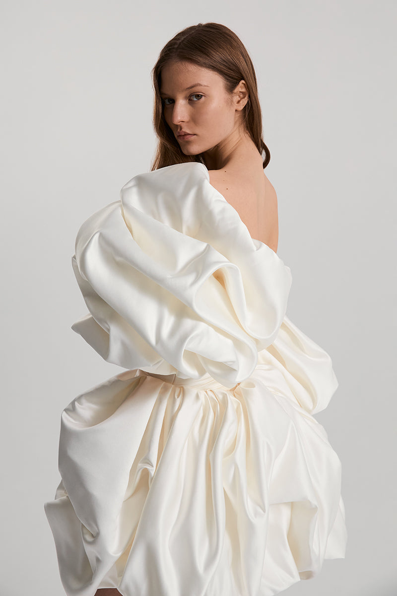 BISOU MINI DRESS SATIN IN OFF-WHITE - CULT MIA