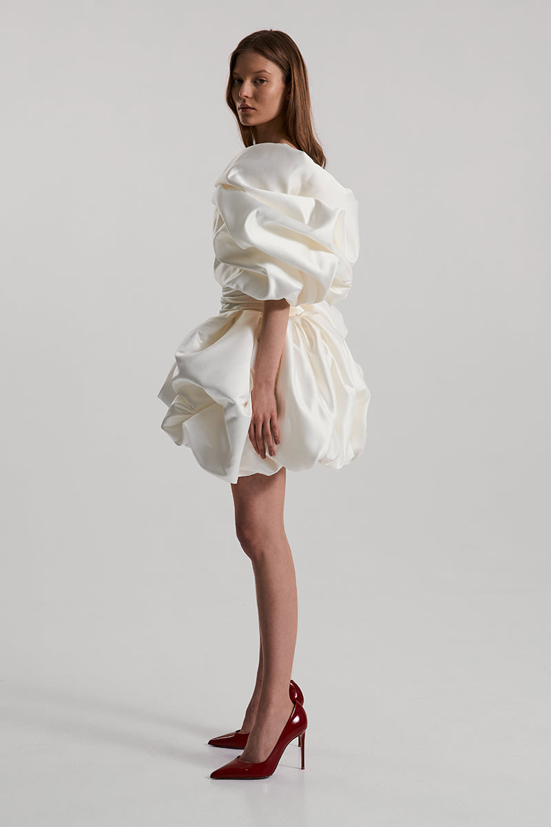 BISOU MINI DRESS SATIN IN OFF-WHITE - CULT MIA