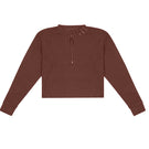 Brown Bassigue waffle crewneck sweatshirt, cozy knit sweater with textured waffle pattern and ribbed cuffs.
