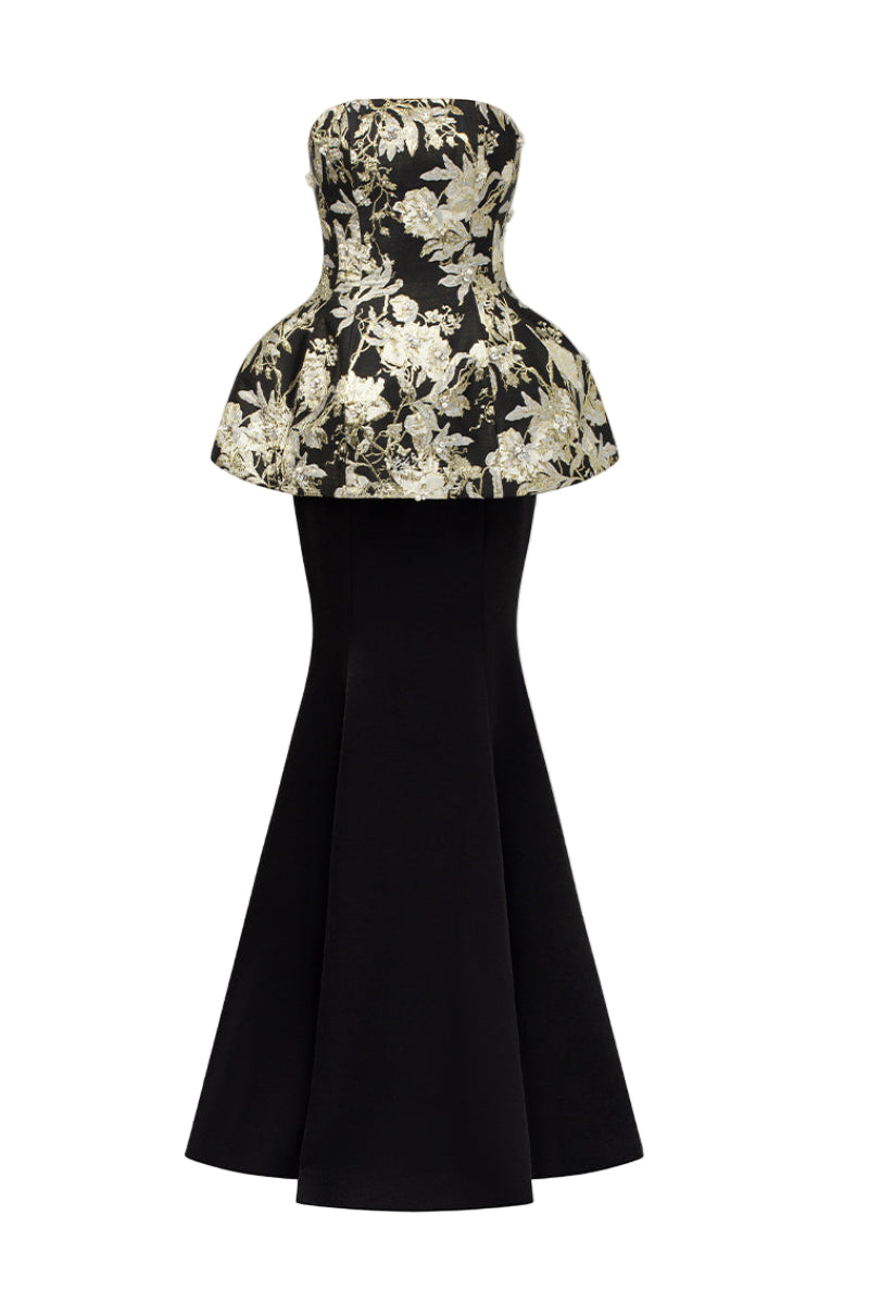 فستان ريانون ماكسي من الجاكار المعدني والتفتا الحريري