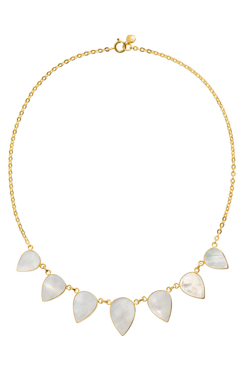 Freya Rose WARRIORESS small necklace in lustrous mother of pearl, featuring a delicate pendant on a fine chain.