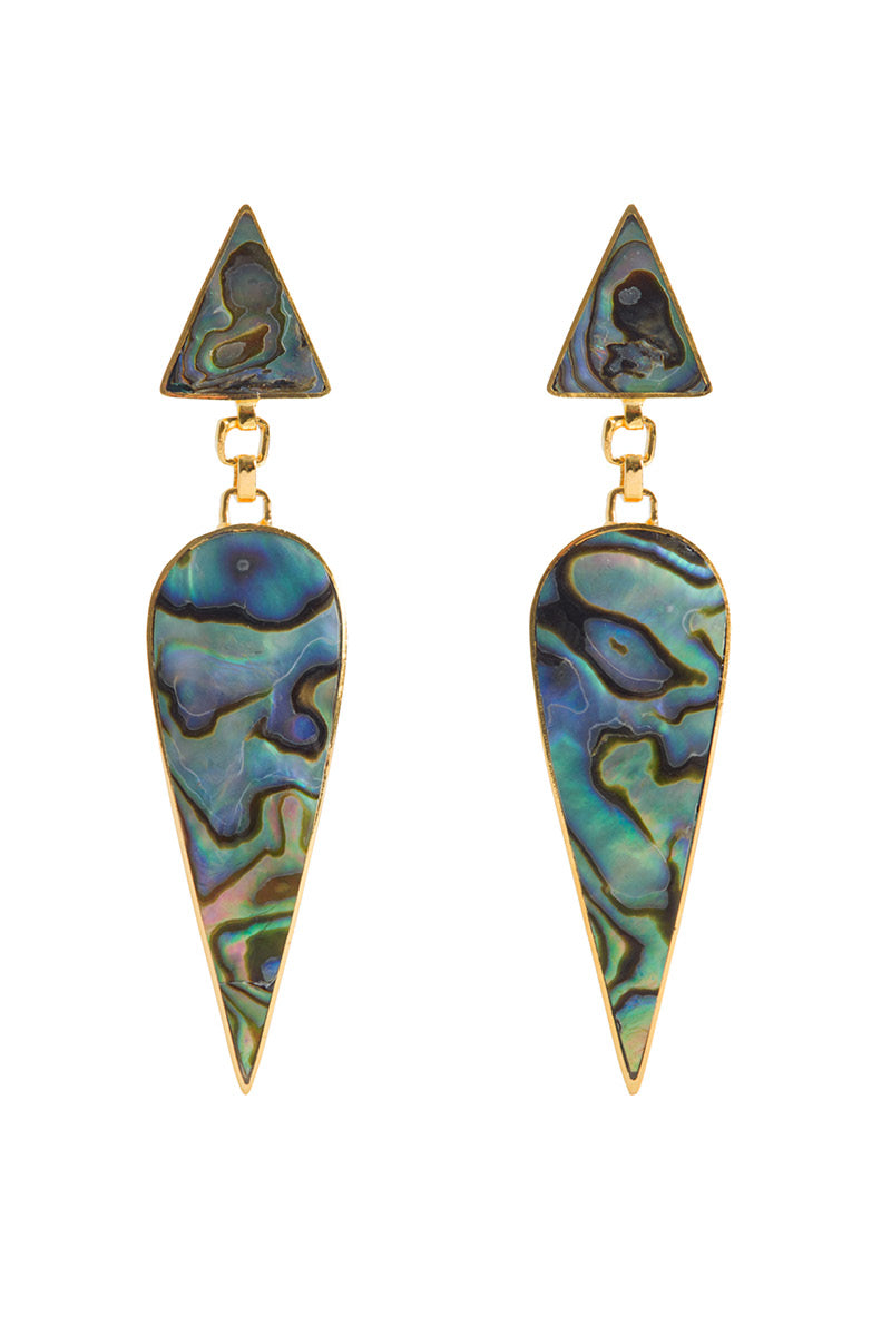 Freya Rose WARRIORESS WONDER earrings featuring vibrant paua shell in a stylish, handcrafted earring design.