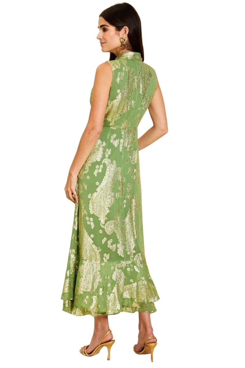 Mestiza New York Waverly midi dress with a flowy silhouette and floral pattern, displayed on a hanger.