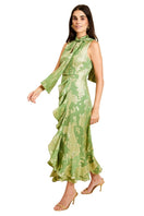 Mestiza New York Waverly midi dress in flowy fabric with a fitted bodice and midi length, displayed on a hanger.