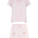 Ellipse Lingerie dreamer pajama shorts set with colorful patterned fabric, featuring a comfortable fit and relaxed sleepwear style.