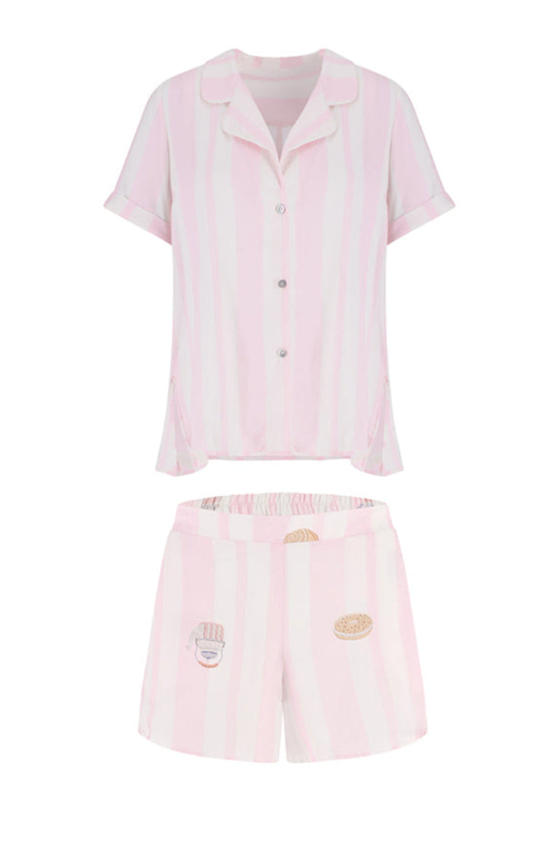 Ellipse Lingerie dreamer pajama shorts set with colorful patterned fabric, featuring a comfortable fit and relaxed sleepwear style.