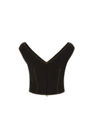 Black Chictopia bustier top with lace detailing, fitted style, and adjustable straps, perfect for stylish evening wear.