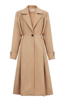 Beige pleated wool coat by Chictopia, featuring a stylish design with pleats and a classic silhouette, displayed on a hanger.