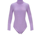 Lilac ribbed knit bodysuit by Chictopia showcasing a fitted shirt style with long sleeves and textured fabric.