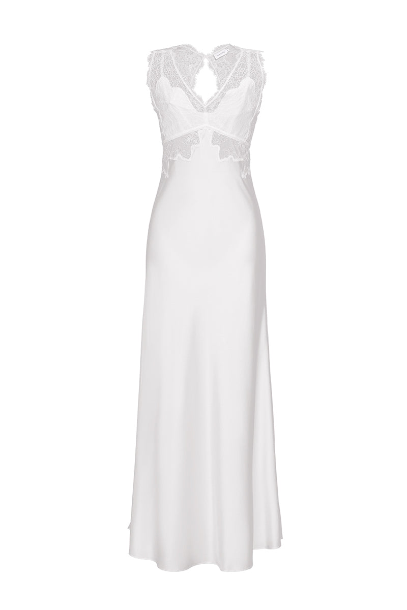 WEDDING LACE SILK MAXI DRESS IN WHITE - CULT MIA