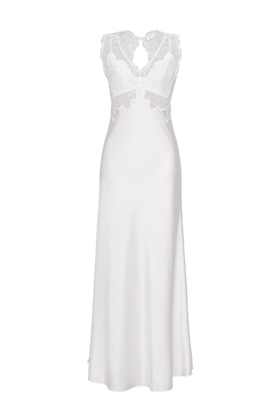 WEDDING LACE SILK MAXI DRESS IN WHITE