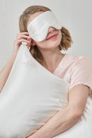 Gray silk eye mask with "Mr. and Mrs." embroidery in a gift box, perfect for wedding or gift occasions by MANITO.