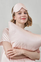 Gray silk eye mask with "Mr. and Mrs." embroidery inside a gift box, ideal for wedding or romantic gift presentation.