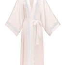 Pink silk wedding lace long robe by MANITO, featuring delicate lace details and a flowing, elegant design for bridal or special occasions.