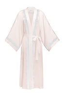 Pink silk wedding lace long robe by MANITO, featuring delicate lace details and a flowing, elegant design for bridal or special occasions.