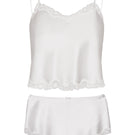 White wedding lace silk pajama set for women by MANITO, featuring delicate lace details and a soft, luxurious fabric.