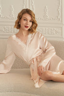 Pink silk lace wedding short robe by MANITO, featuring delicate lace details and a soft, luxurious fabric for elegant bridal wear.