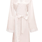 Pink silk wedding lace short robe by MANITO, featuring delicate lace details and a soft, luxurious fabric for bridal or special occasions.