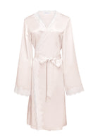 Pink silk wedding lace short robe by MANITO, featuring delicate lace details and a soft, luxurious fabric for bridal or special occasions.