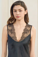 Black silk V-neck wedding nightdress for women by MANITO, featuring a flowing maxi dress design and elegant fit.