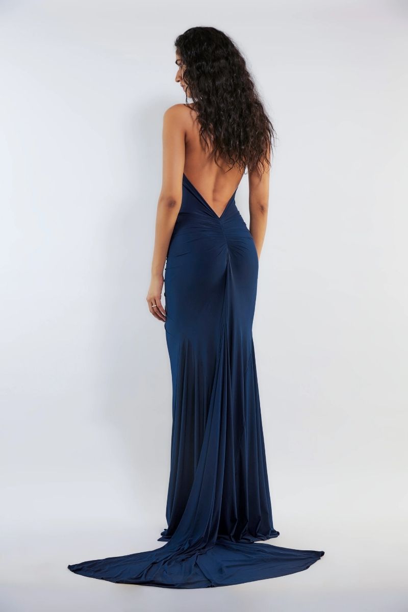 WENDY NAVY BLUE HIGH-NECK GOWN | CULT MIA | Deme By Gabriella WENDY NAVY BLUE HIGH-NECK GOWN | CULT MIA | Deme By Gabriella