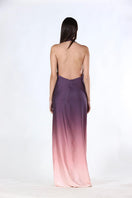 Aesthetic purple gradient maxi dress from Aquarel Studio, featuring flowing fabric and elegant design.
