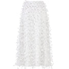White 3D floral midi skirt by Montsand, featuring intricate 3D floral details and a flowing midi length for elegant style.