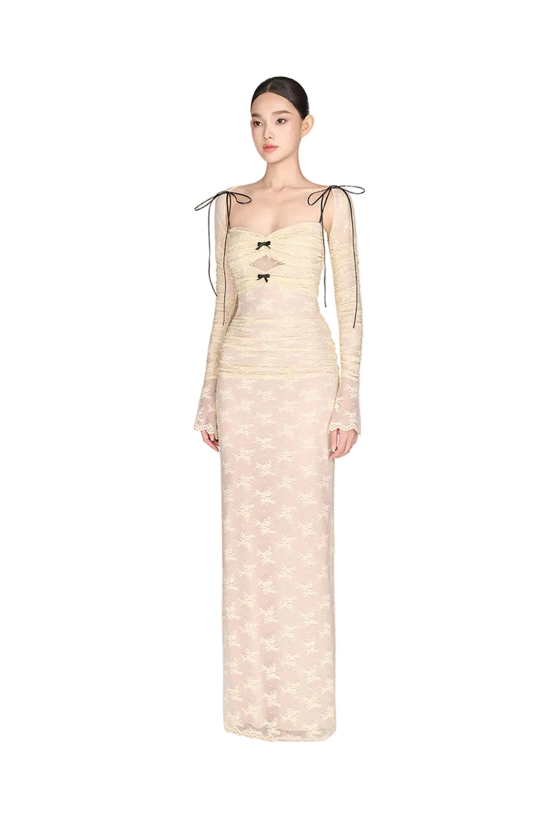 Ivory Bow Cut Out Laces Dress