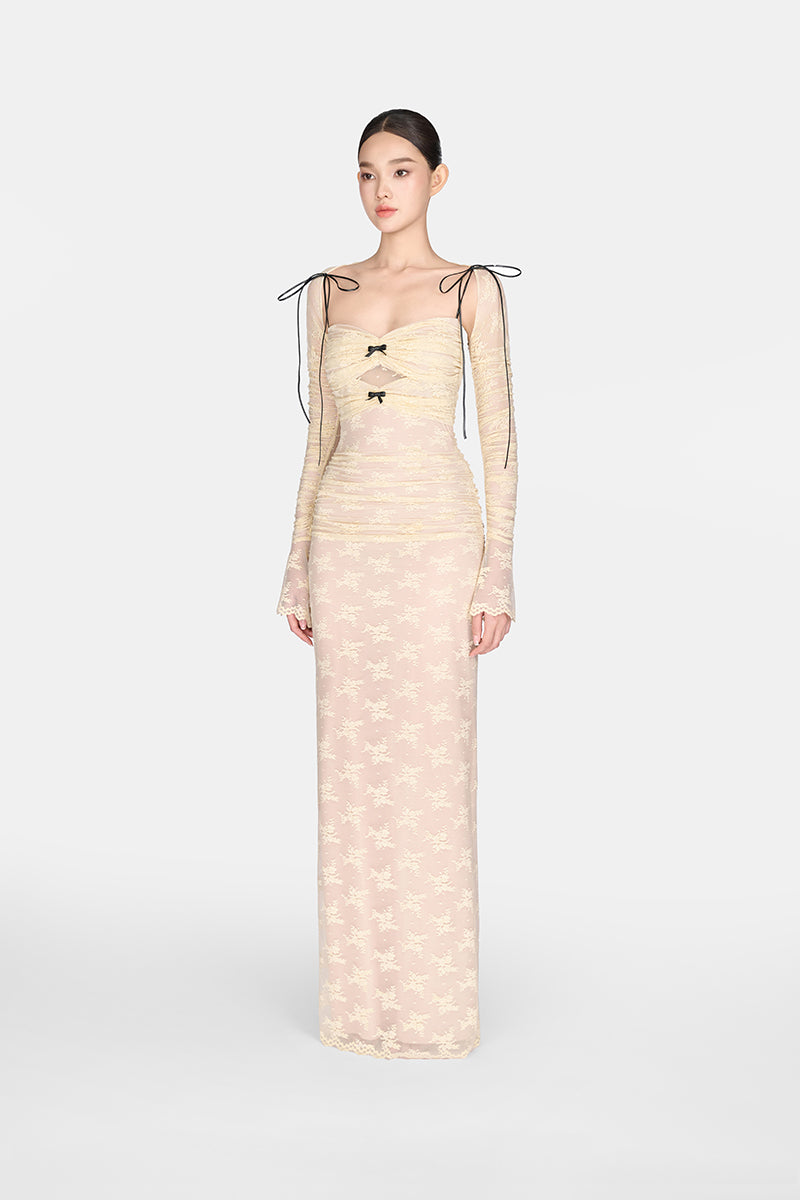 WHITE BOW CUT OUT LACES MAXI DRESS - CULT MIA