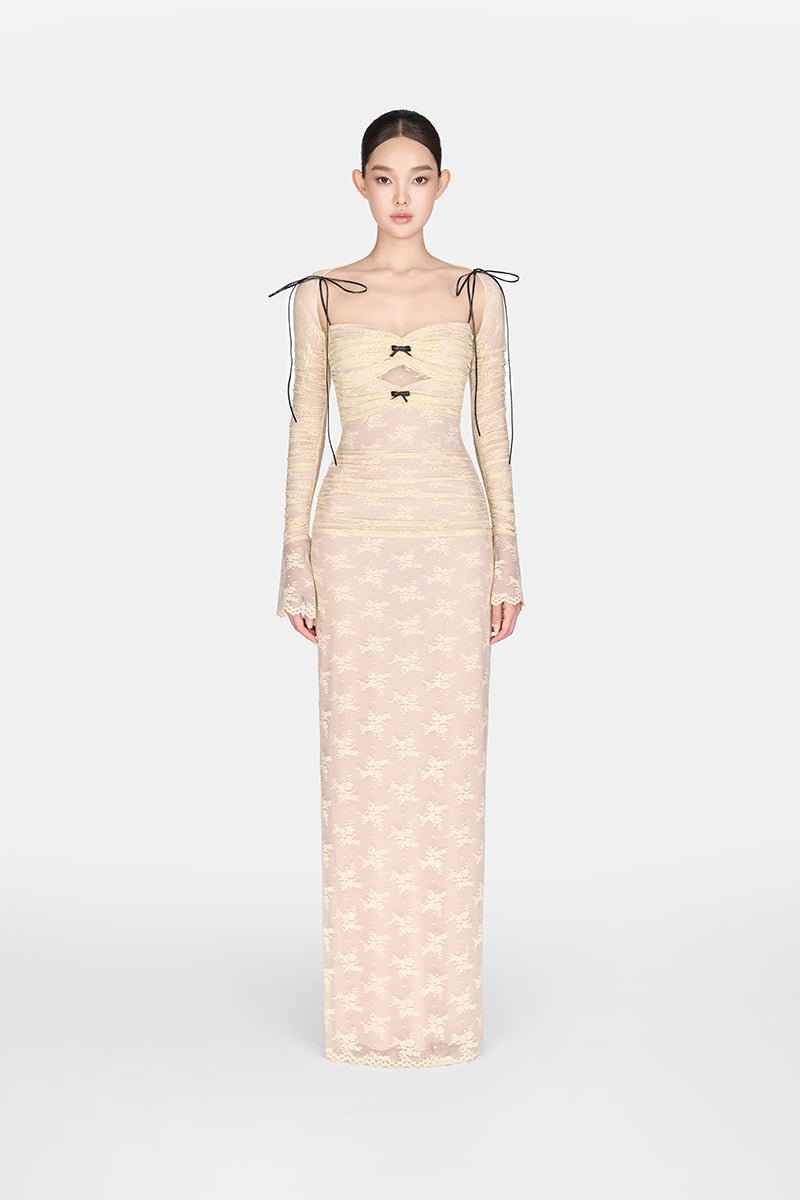 WHITE BOW CUT OUT LACES MAXI DRESS - CULT MIA