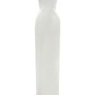 White I.H.F bustier gown with satin floral appliqué, featuring intricate embroidery and elegant design for formal occasions.