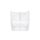 White Montsand crop top featuring a fitted design, short sleeves, and a stylish neckline, perfect for casual or trendy outfits.