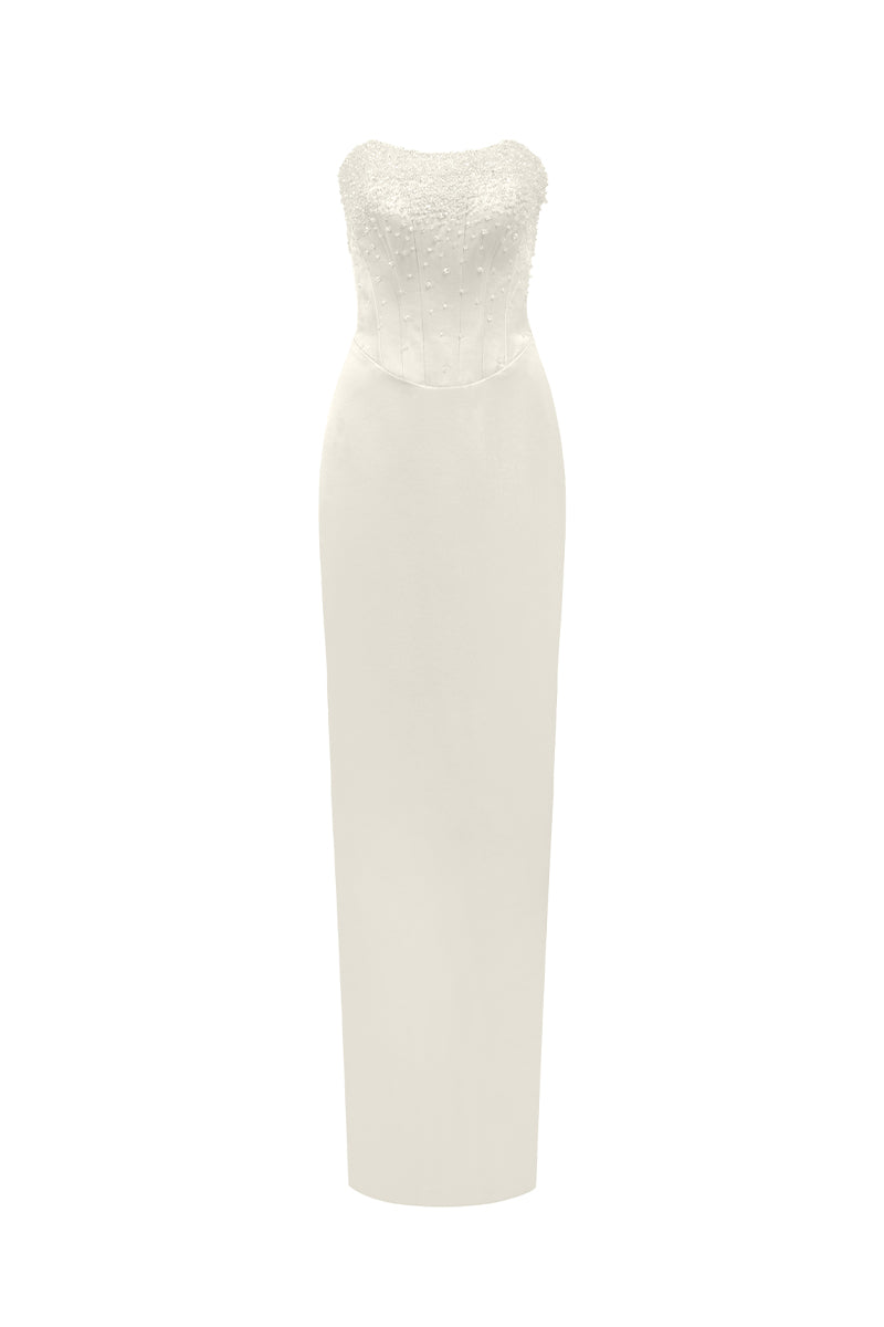 BUSTIER COLUMN GOWN IN IVORY - CULT MIA