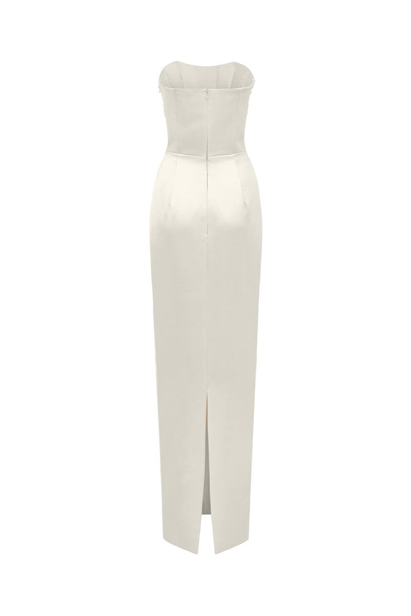 BUSTIER COLUMN GOWN IN IVORY | CULT MIA | I.H.F Studio BUSTIER COLUMN GOWN IN IVORY | CULT MIA | I.H.F Studio