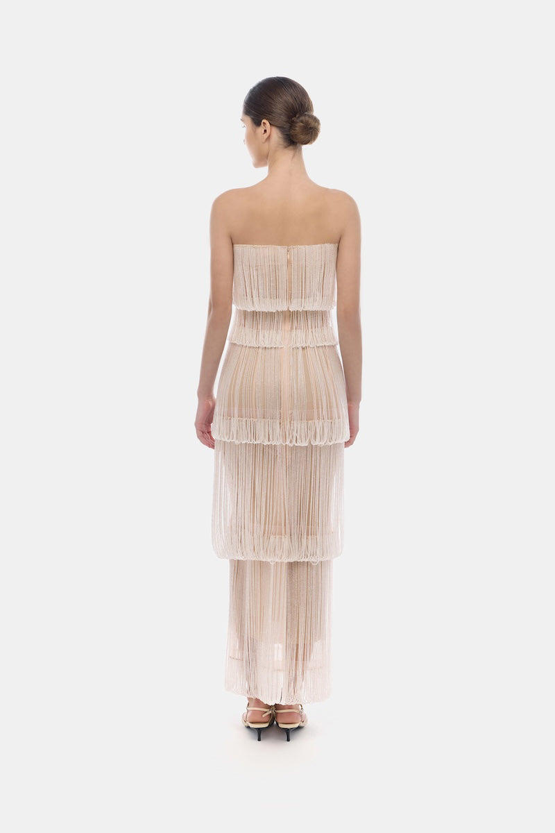 WHITE FRINGE TUBE MAXI DRESS | CULT MIA