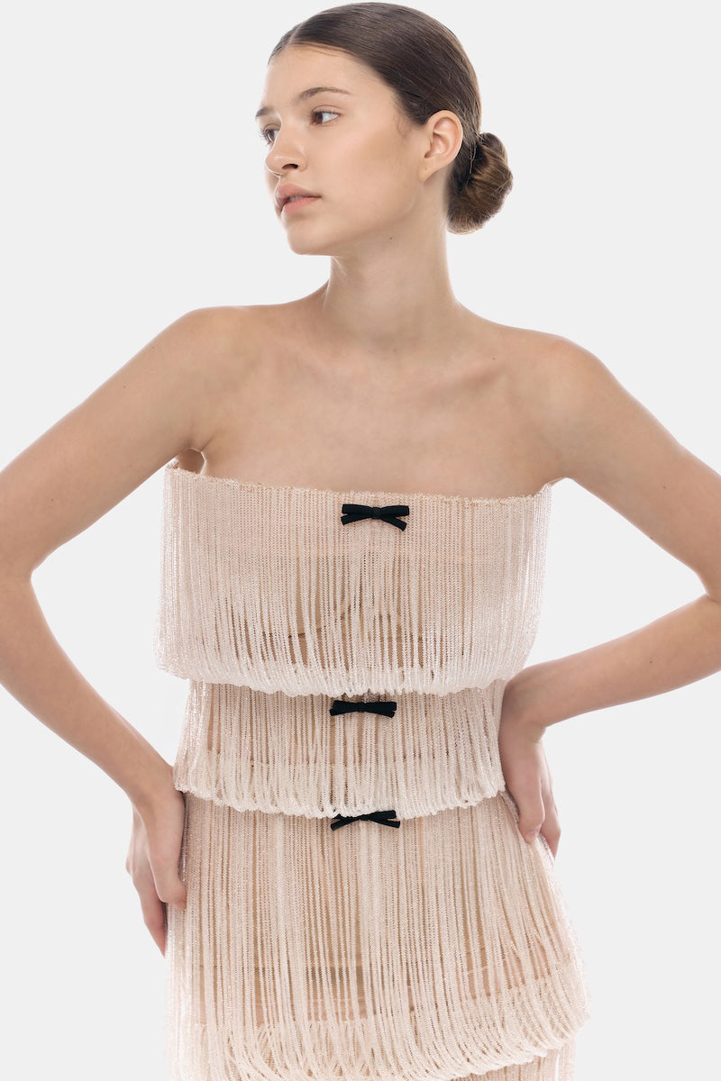 WHITE FRINGE TUBE MAXI DRESS | CULT MIA
