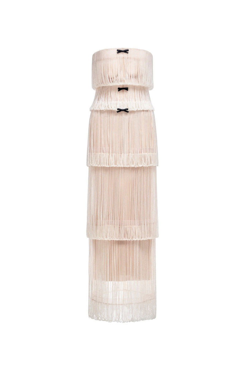 WHITE FRINGE TUBE MAXI DRESS | CULT MIA