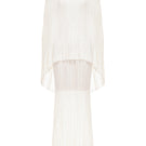 White off-shoulder pleated maxi dress by Montsand, flowing fabric with a relaxed fit and elegant design for summer occasions.