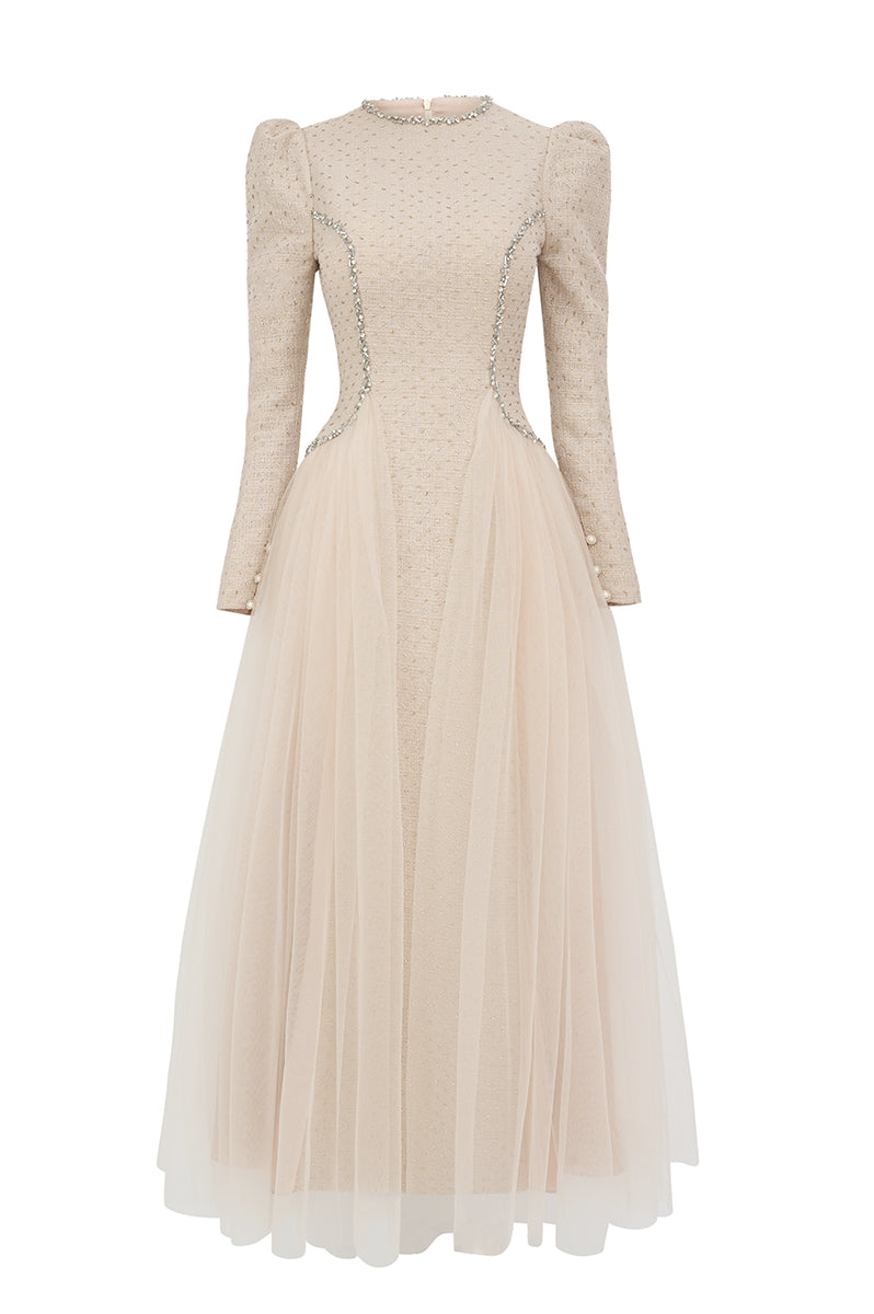 WHITE TWEED A LINE MIDI DRESS IN WHITE - CULT MIA