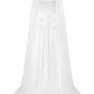 White taffeta gown with cape by Tracy Studio, elegant formal dress featuring a flowing design and sophisticated details.
